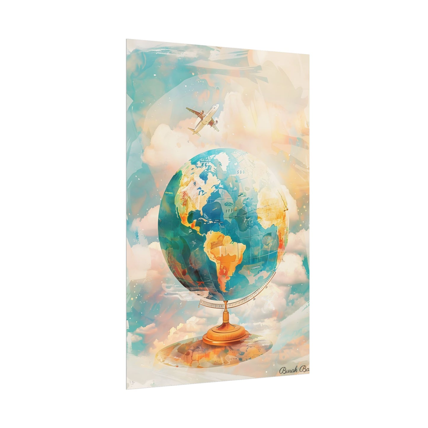 Vintage Globe with 80 Iconic Landmarks: Educational Artwork - Poster