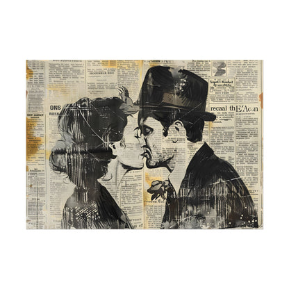 Vintage Romance Couples: Newsprint Artwork - Intimate Moments - Poster