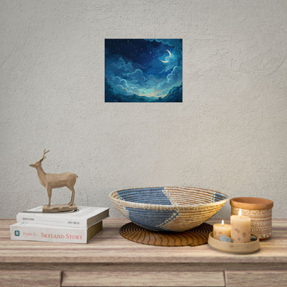 Whimsical Dreamy Night Sky: Bird in Flight Digital Art - Poster