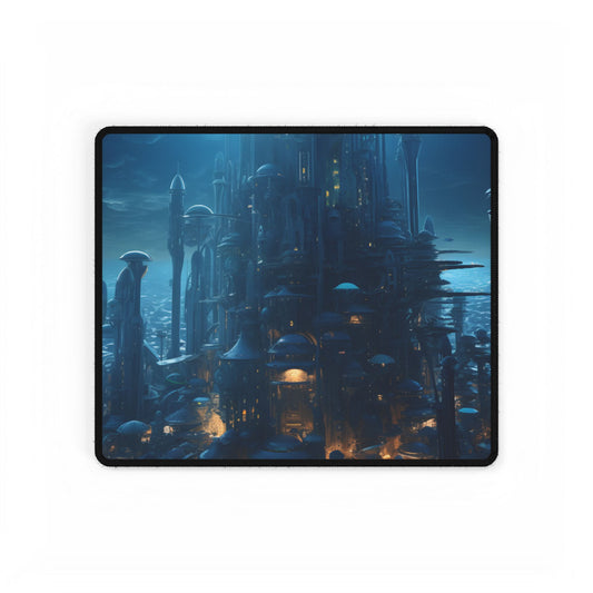 Underwater Futuristic Cityscape: Close Up Digital Artwork - Desk Mat