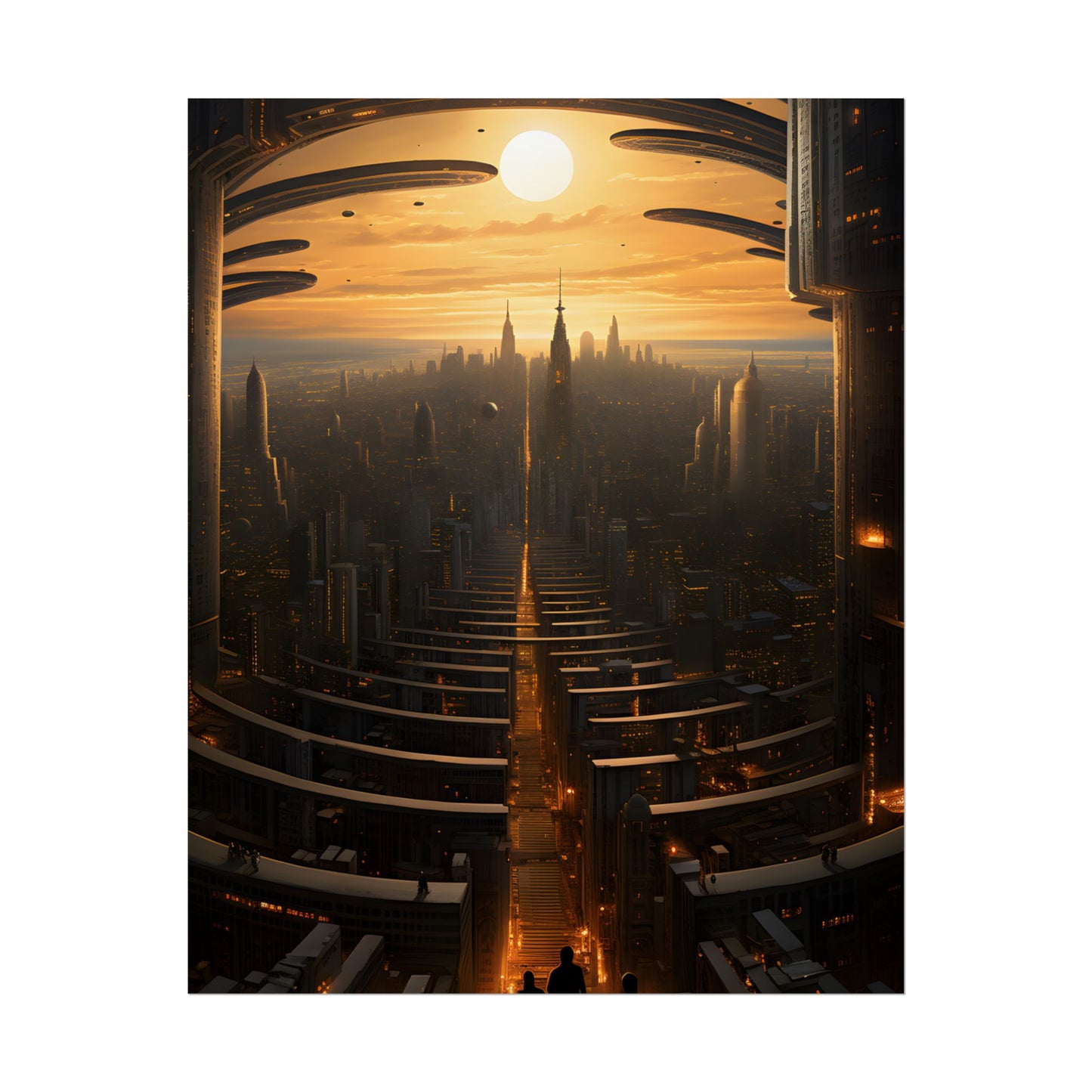 Dystopian Utopia: Futuristic Cityscape with Dark Facade - Poster