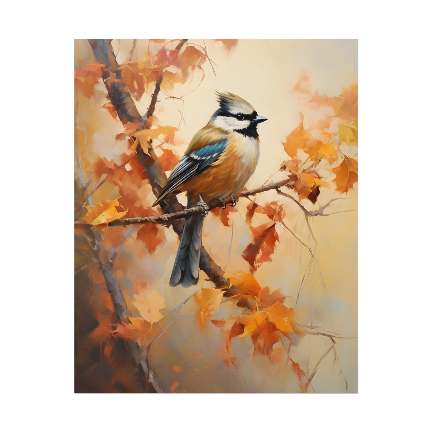 Vibrant Oak Branch: Colorful Leaves Oil Painting - Poster