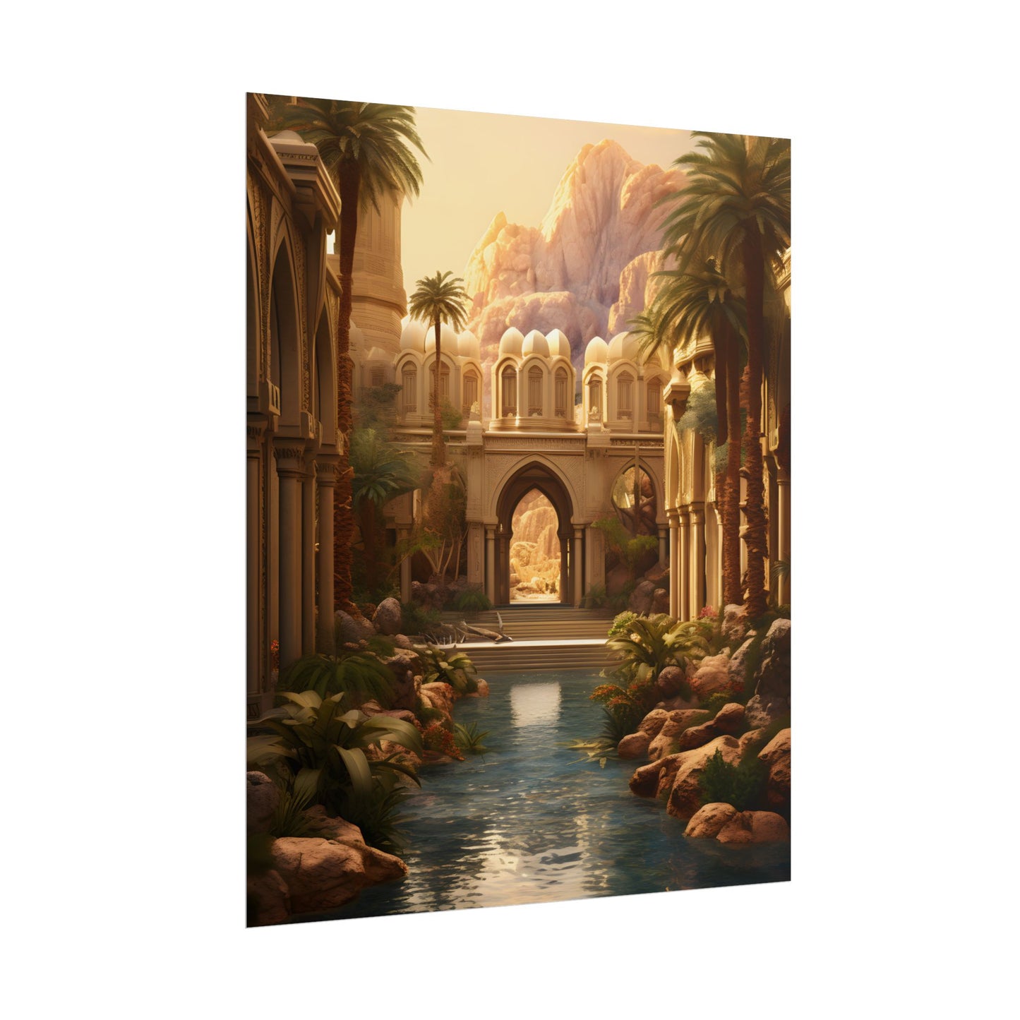 Desert Oasis Under Starry Night: Arabian Nights-Inspired Art - Poster