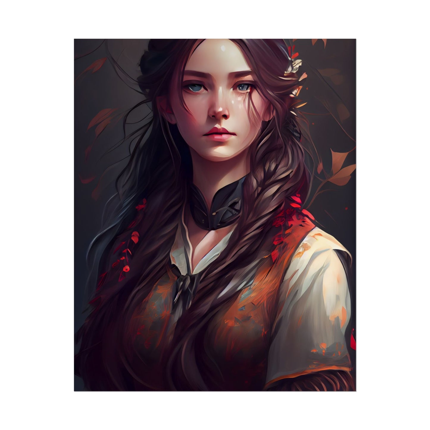 Vibrant Portrait: Brown Hair, Green Eyes Artwork - Poster