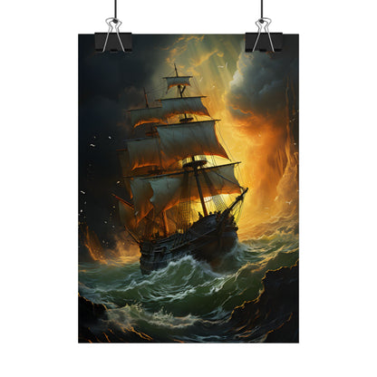 Mostly Green Seascape: Magnificent Oil Painting of a Ship - Poster