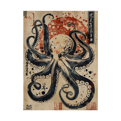 Stylized Octopus: Vibrant Japanese Ukiyo-E Artwork - Poster