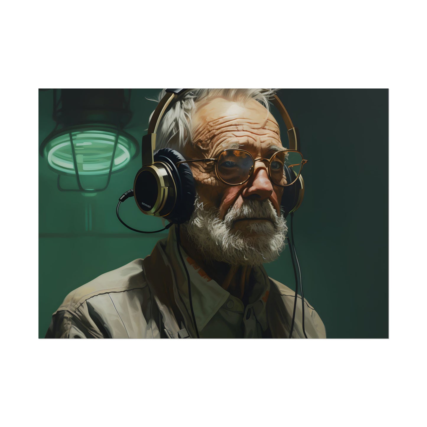 Old Man Connected: Sci-Fi Headset Experiment Digital Art - Poster