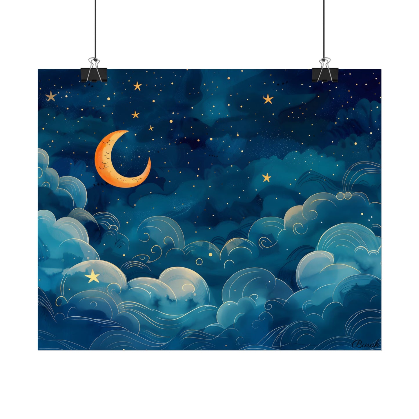 Whimsical Dreamy Night Sky: Small Town Illuminated by Pastel Stars - Poster