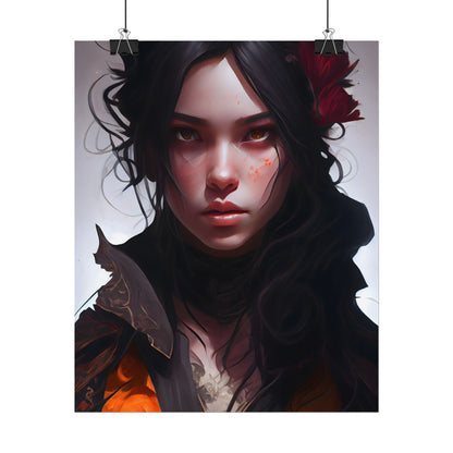 Black Hair Female Portrait: Elegant Dress Artwork - Poster
