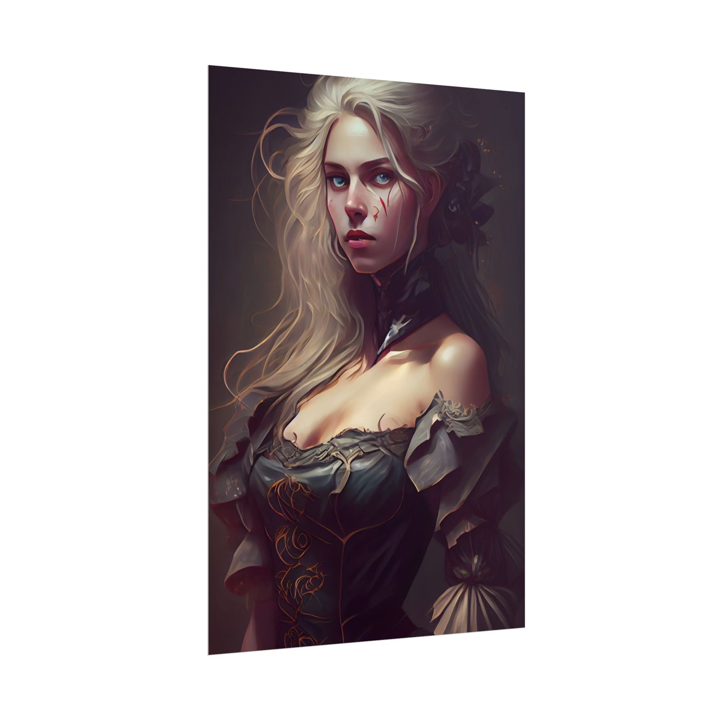 Blonde Female Portrait in a Dress: Stunning Artwork - Poster