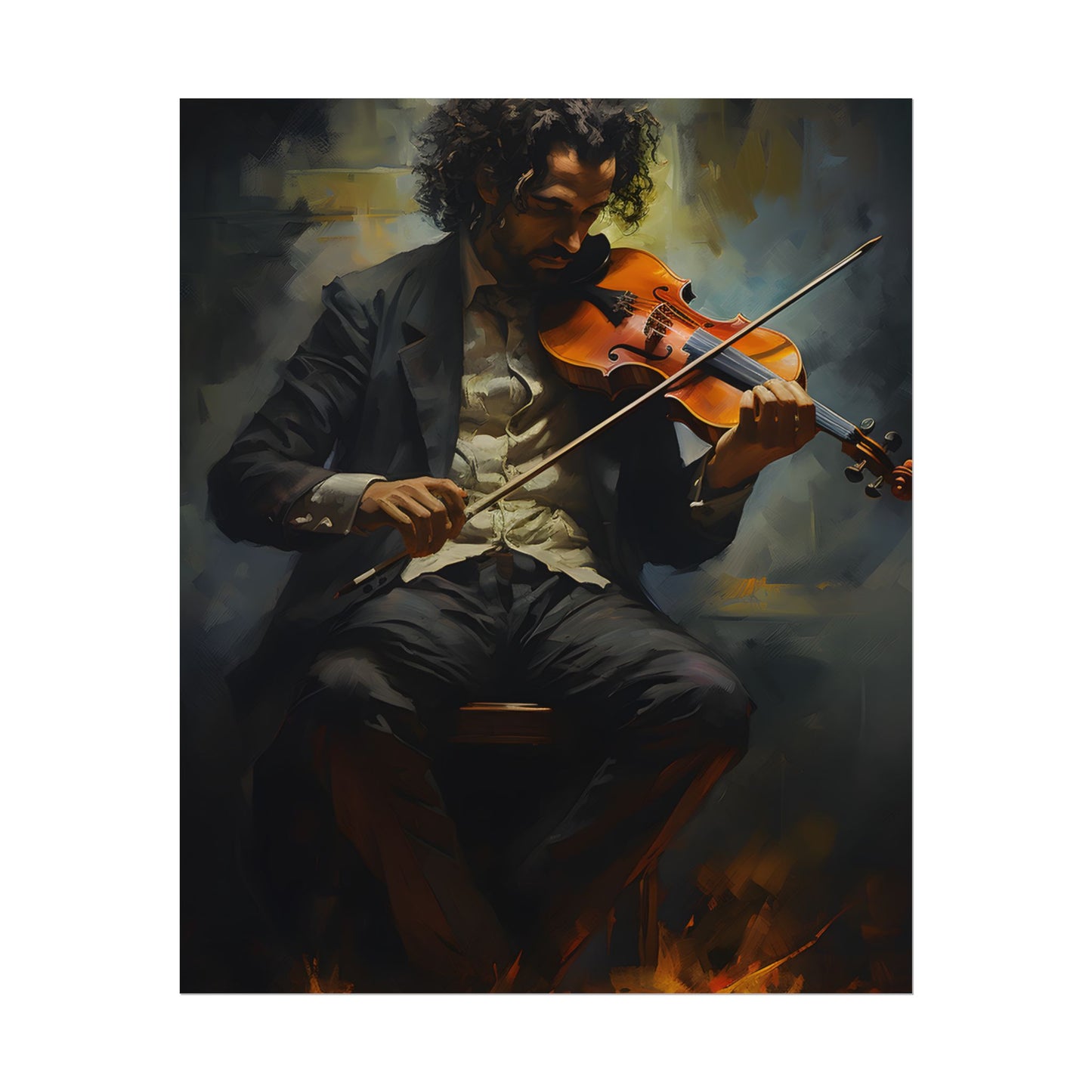 Mysterious Musician Portrait: Digital Artwork - Poster