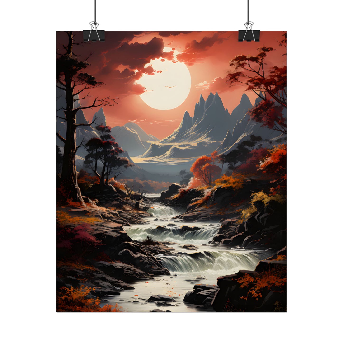 Breathtaking Waterfall Oil Painting: A Realistic Artwork - Poster