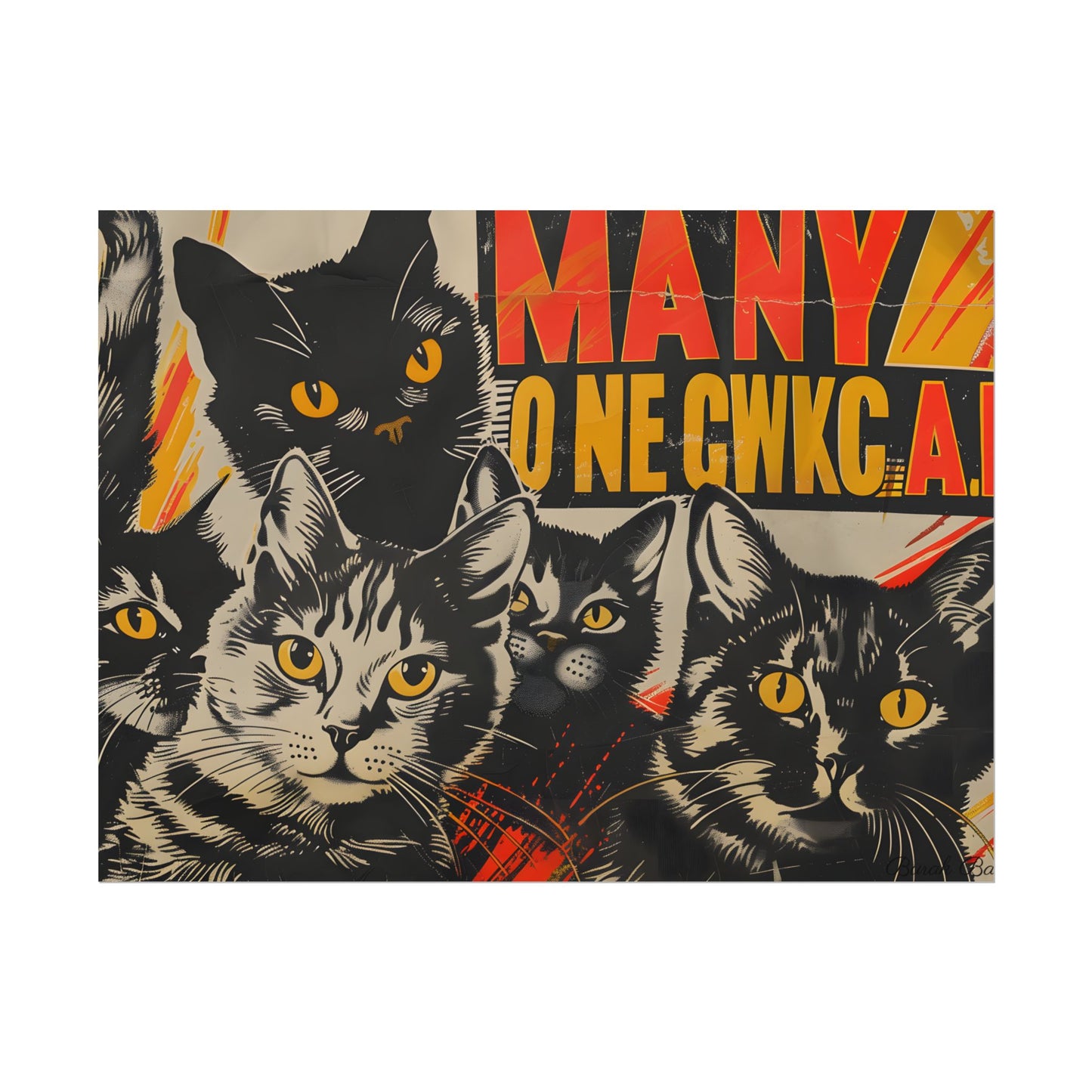 Red Cats in Soviet Motion: A Playful Poster Art - Poster