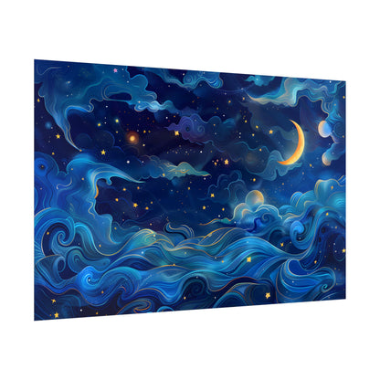 Whimsical Dreamy Night Sky: Stars, Moon, and Shooting Star - Poster