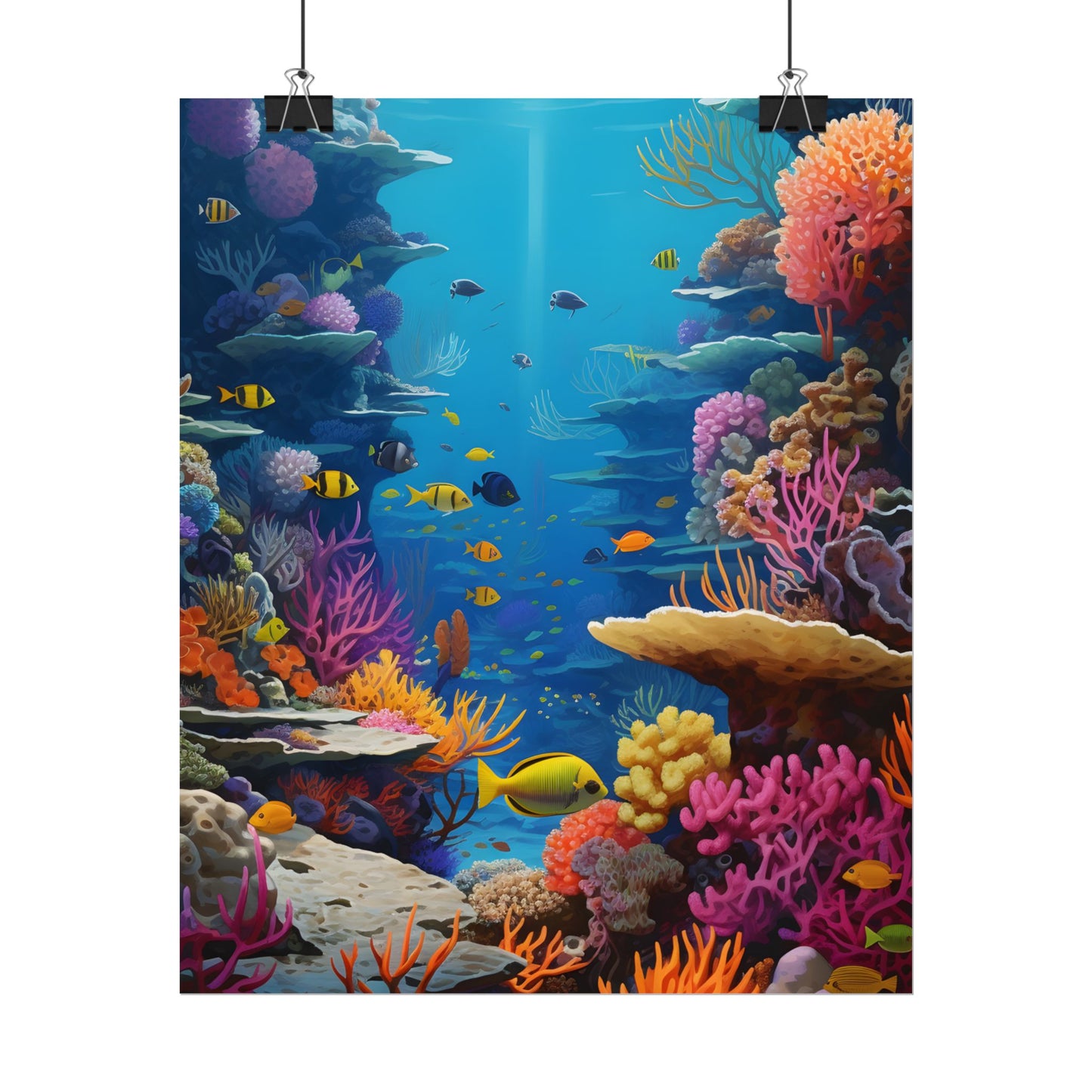 Vibrant Coral Reef Sanctuary: Tropical Marine Life Art - Poster