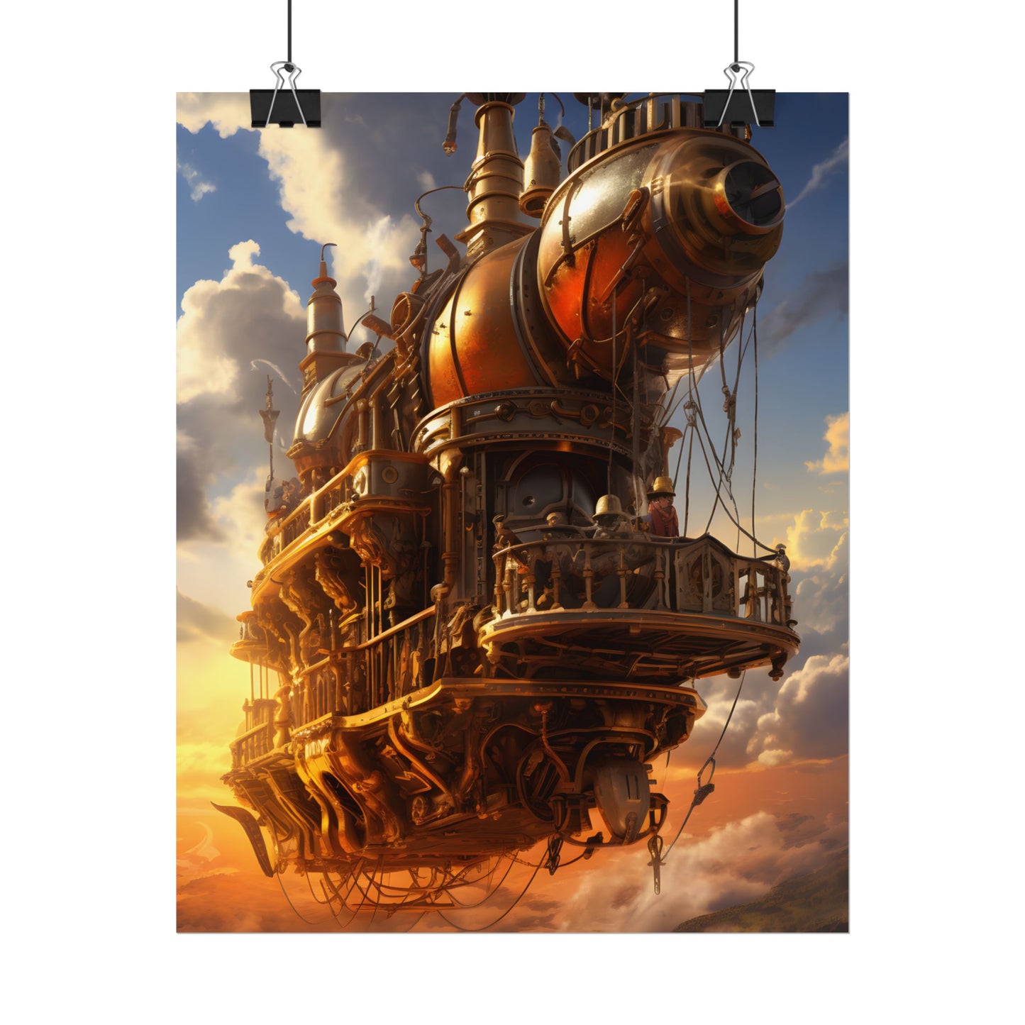 Steampunk Sky-Liner Thrill: Colorful Runners on Colum - Poster