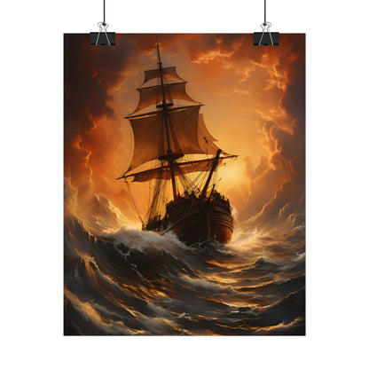 Majestic Storm Ship: Oil Painting Masterpiece - Poster