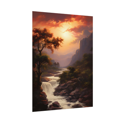 Breathtaking Waterfall Oil Painting: Meticulous Artwork - Poster
