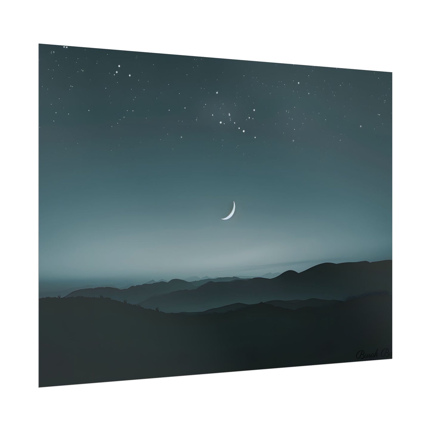 Minimalist Night Scene: Blue-Gray Sky Digital Art - Poster