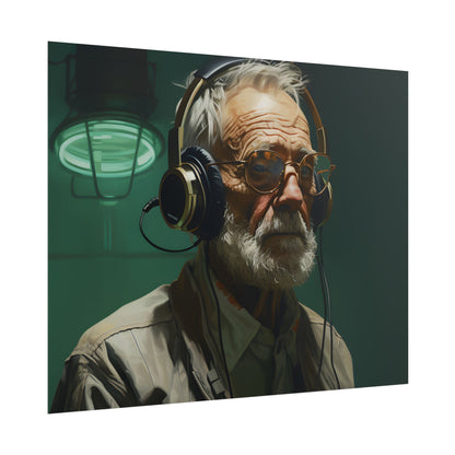Old Man Connected: Sci-Fi Headset Experiment Digital Art - Poster
