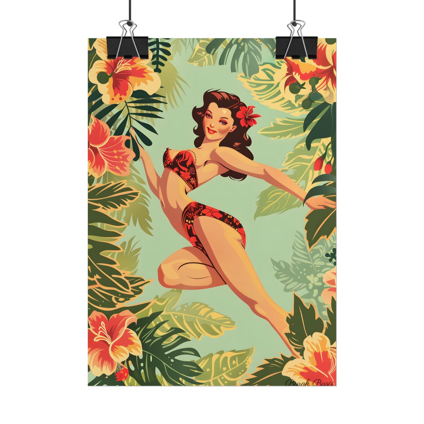 Vintage Retro Pin-Up Girl: Mid-Century Art Illustration - Poster