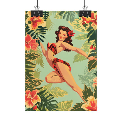 Vintage Retro Pin-Up Girl: Mid-Century Art Illustration - Poster