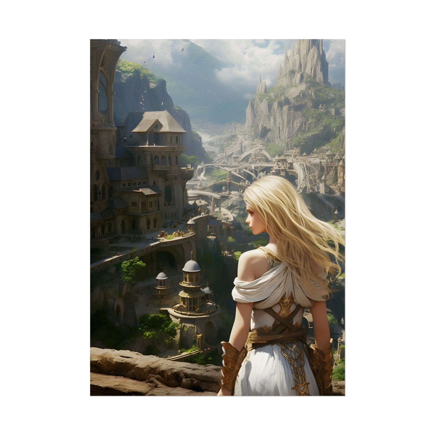 Dramatic Anime Blonde: Flying Female Digital Art - Poster