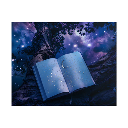 Mystical Night Sky: Celestial Dreams with Crescent Moon and Stars - Poster