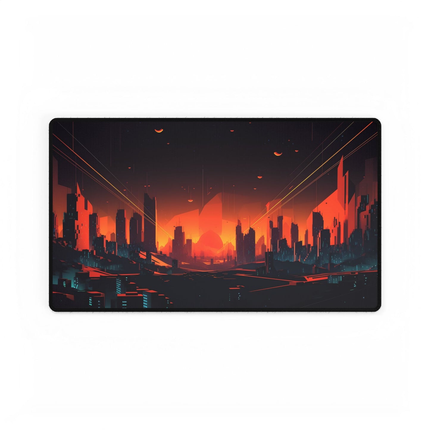 Cyberpunk Cityscape: Nighttime Landscape Photograph - Desk Mat