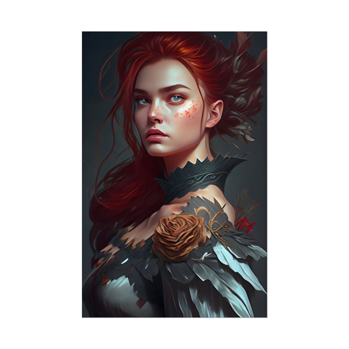 Stunning Redhead in Formal Dress: Elegant Portrait - Poster