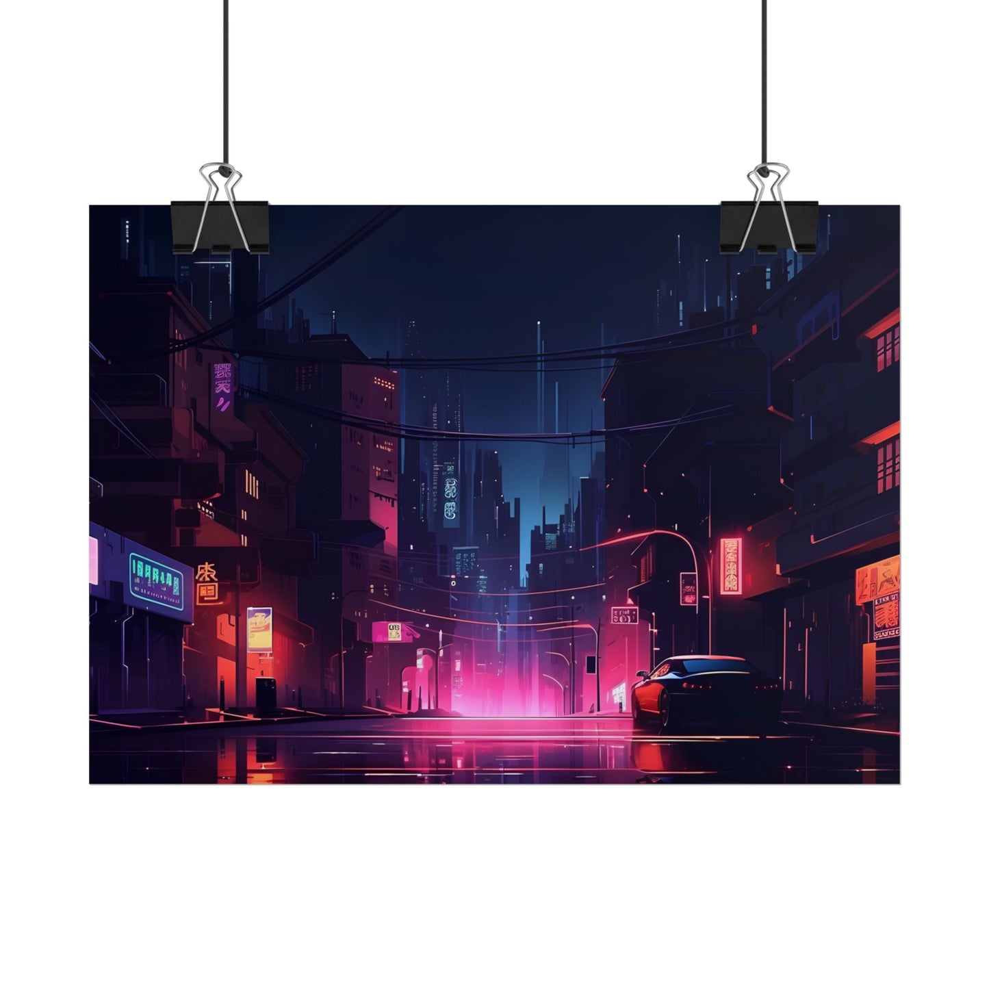 Melancholic Night: A Cyberpunk Urban Landscape - Poster