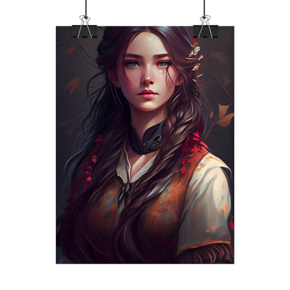 Vibrant Portrait: Brown Hair, Green Eyes Artwork - Poster