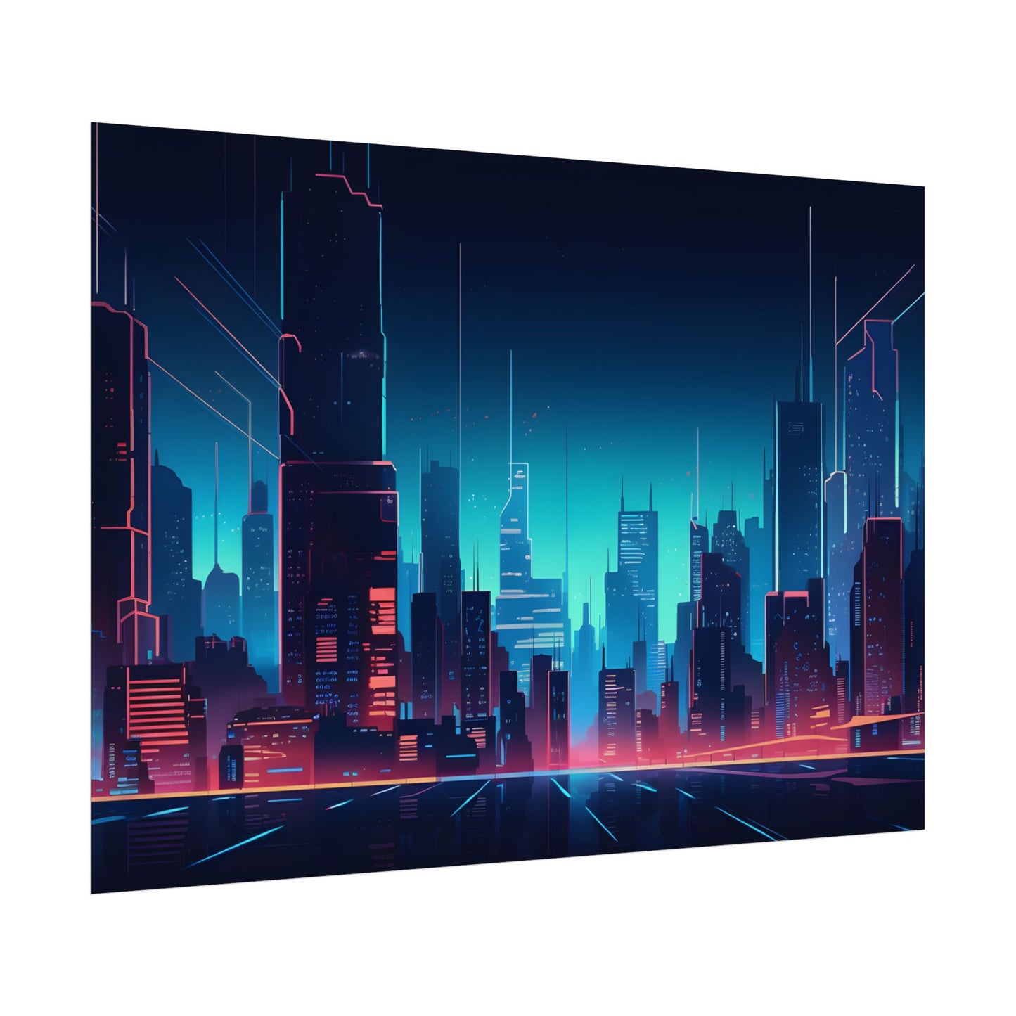 Melancholic Night Cyberpunk Cityscape: Neon Dreams Digital Art - Poster