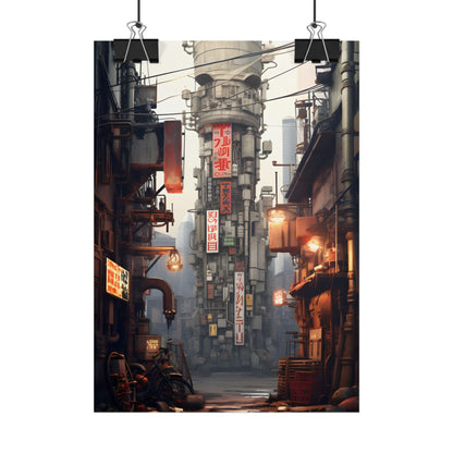 Steampunk Post-Apocalypse: Detailed Cityscape Digital Art - Poster