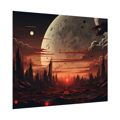 Landscape at Night: Burning Cyberpunk Neon Lights - Poster