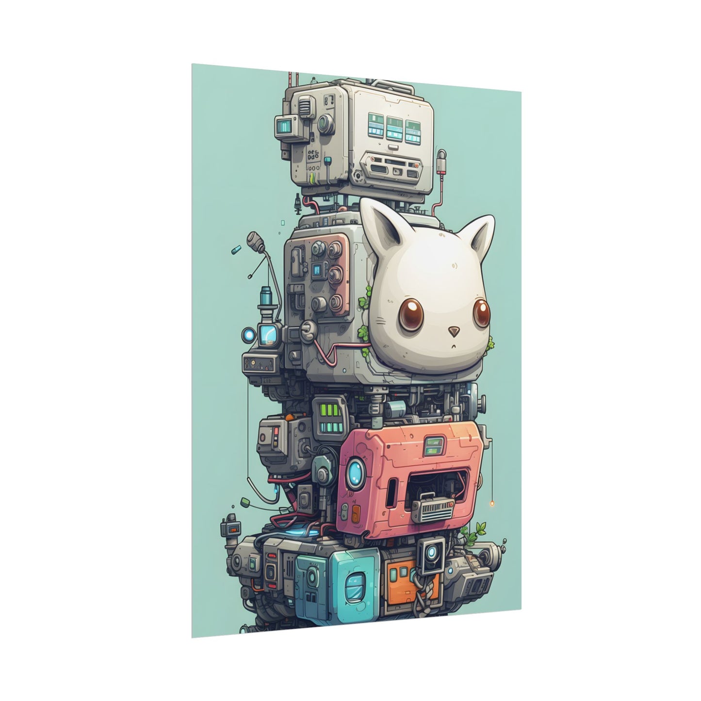 Mysterious Pixel Pets in Futuristic Room: Cyberpunk Artwork - Poster
