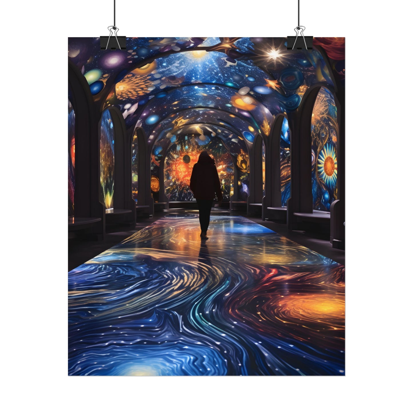 Celestial Art Gallery: Vibrant Space-Themed Artwork in a Colorful Interior - Poster