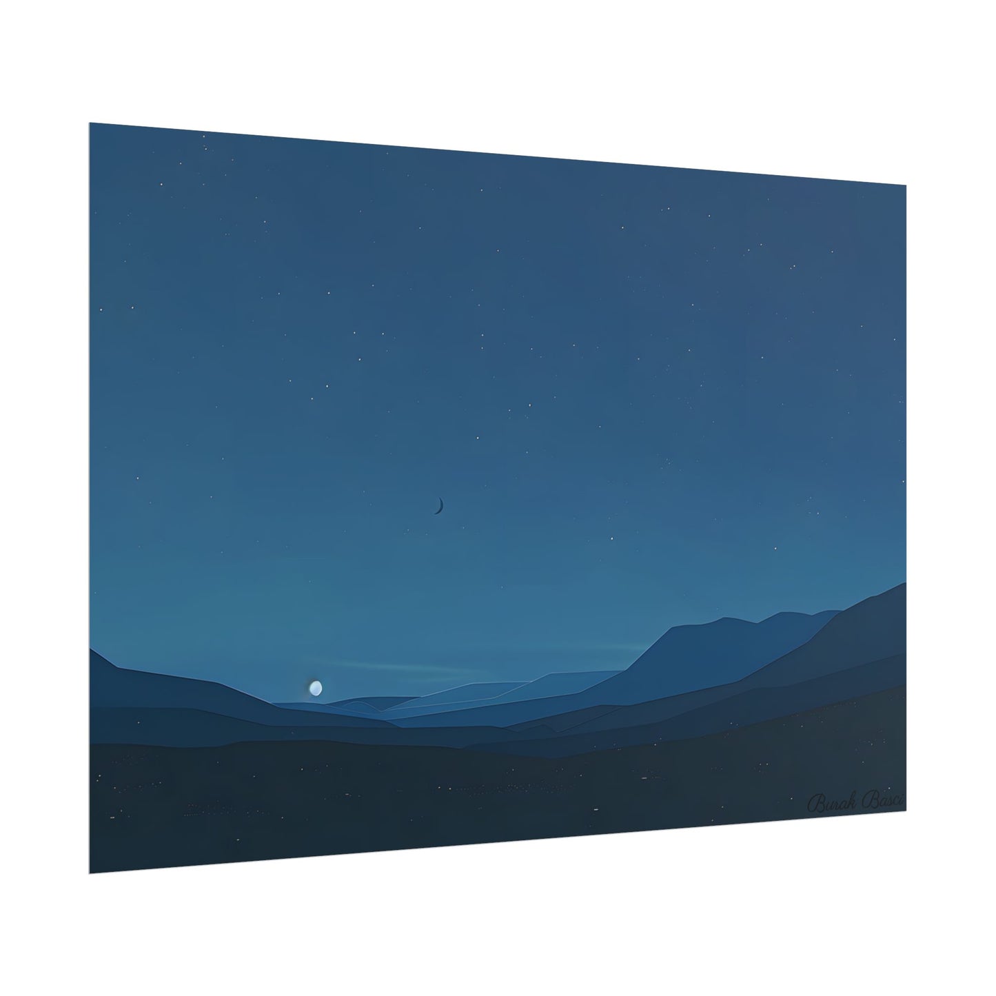 Minimalist Night Sky: Stars and Crescent Moon Art - Poster