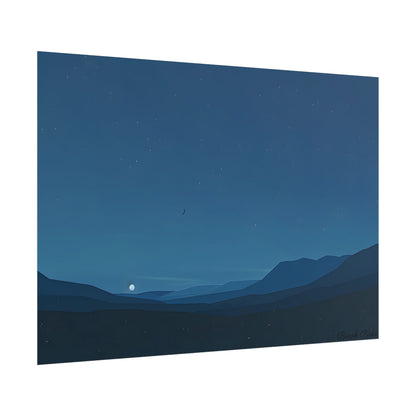 Minimalist Night Sky: Stars and Crescent Moon Art - Poster