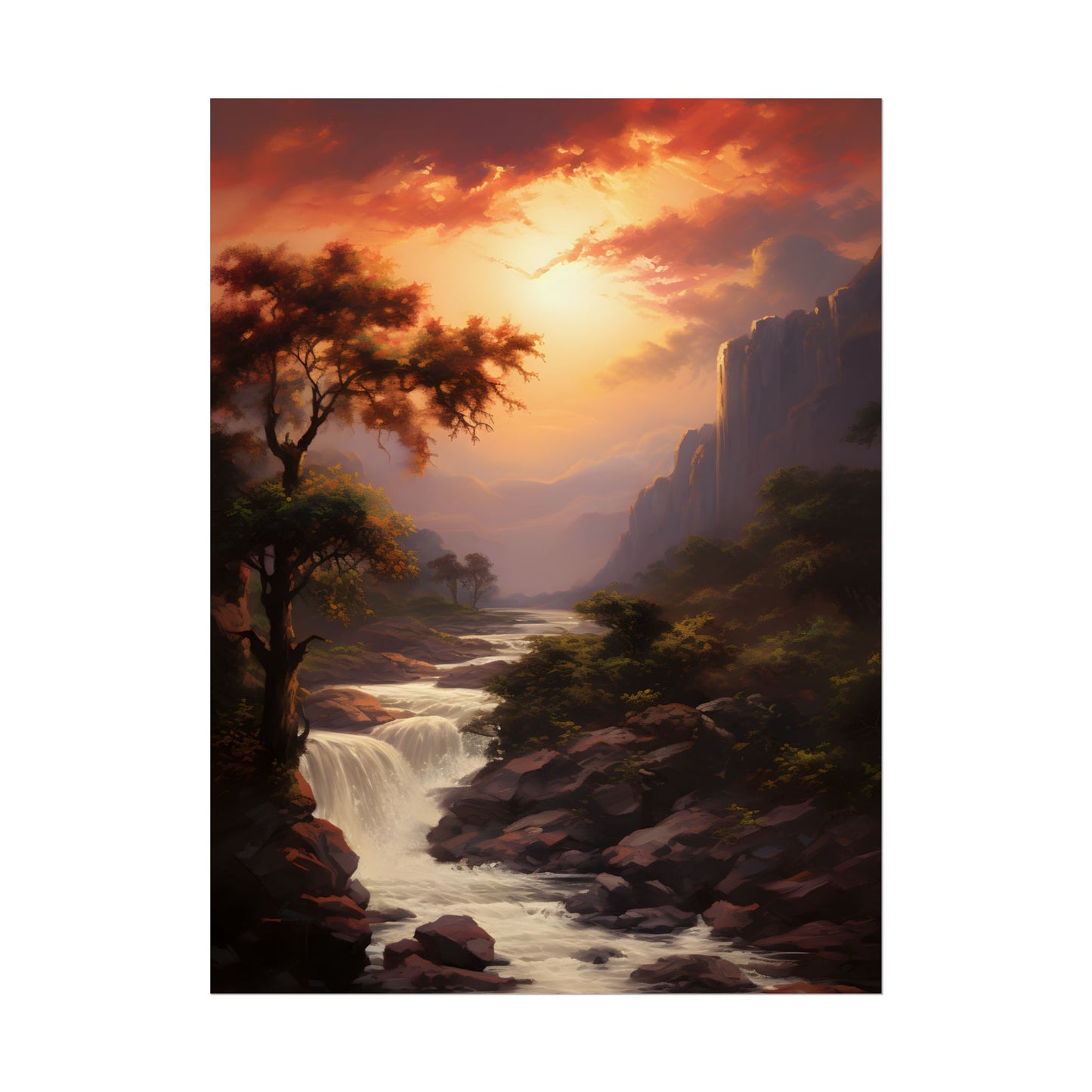 Breathtaking Waterfall Oil Painting: Meticulous Artwork - Poster