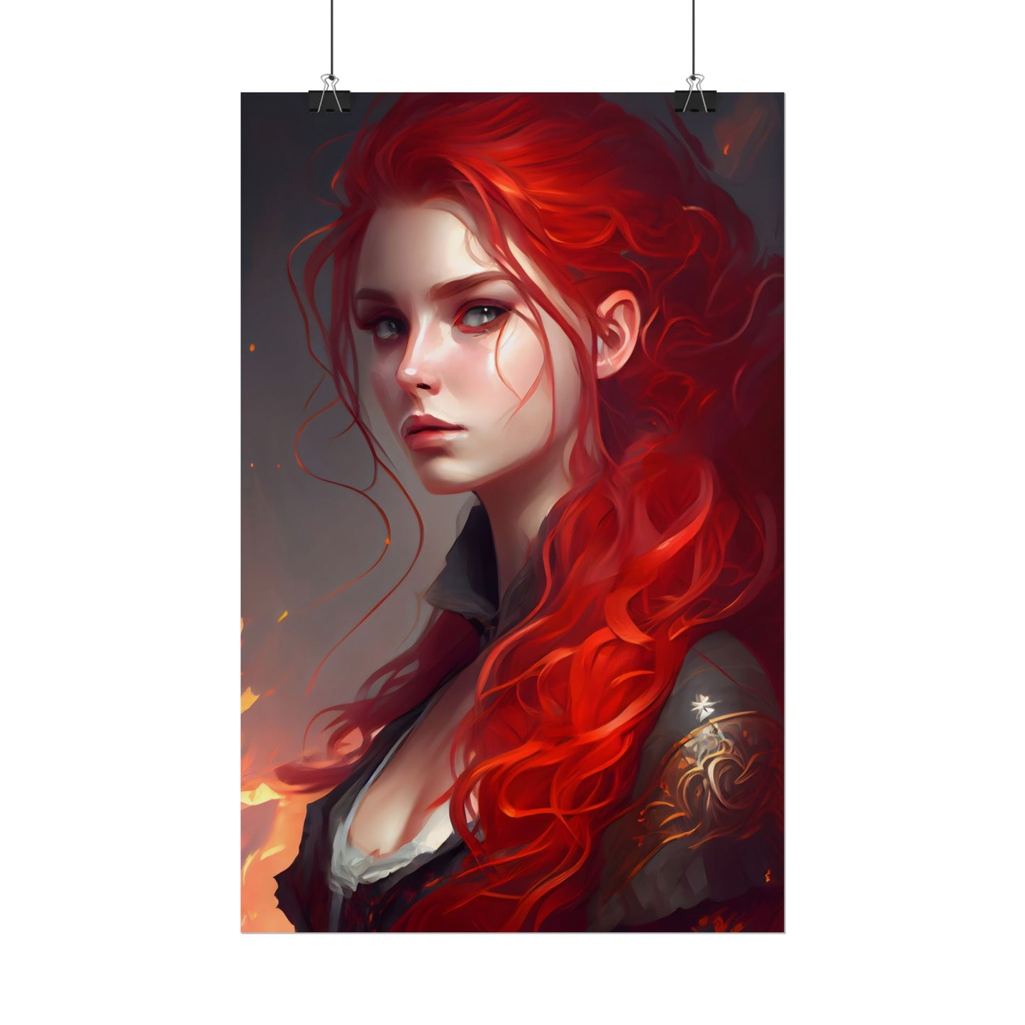 Composed Redhead: Elegant Portrait in Vibrant Red - Poster