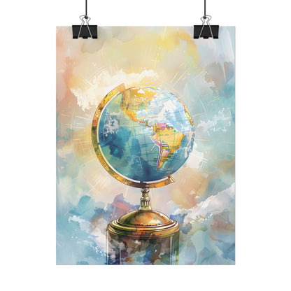 Vintage-Style Globe: World Map with Iconic Features - Poster