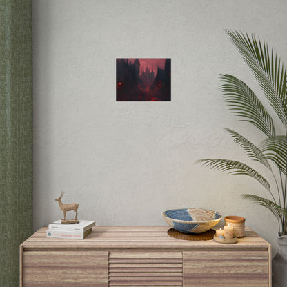 Dark Gothic Cityscape: A Serene Misty Dusk Scene - Poster
