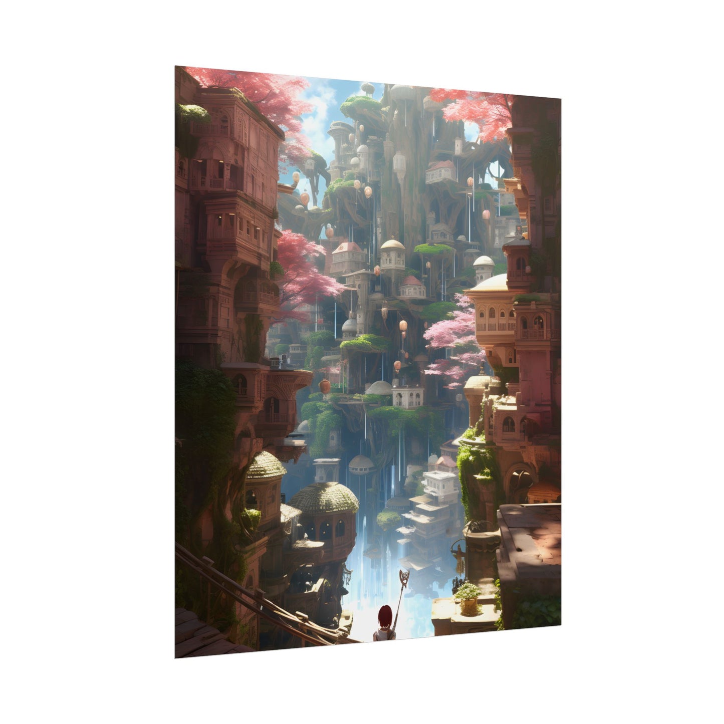 Dramatic Anime Cityscape: Birds Eye View Digital Art - Poster