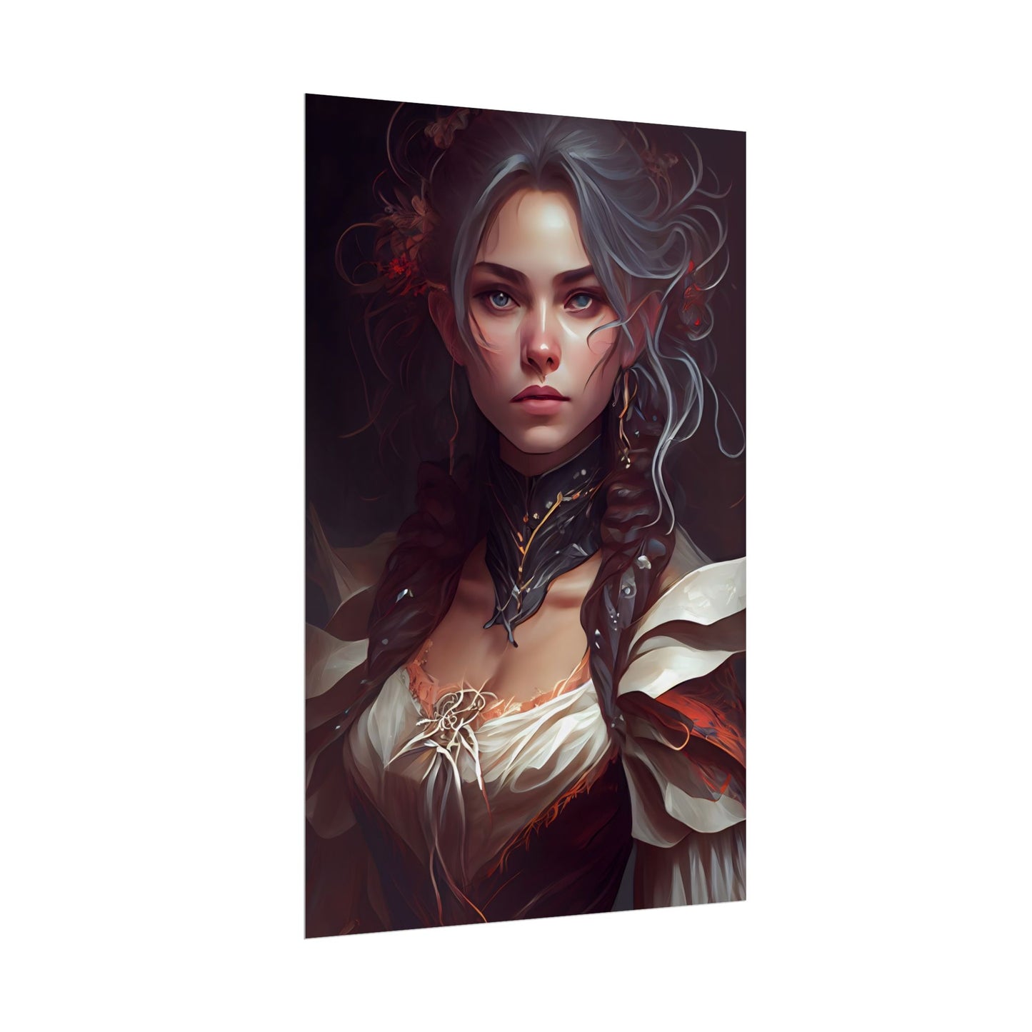 Glamorous Mid-20s Female Portrait: Black Hair Artwork - Poster