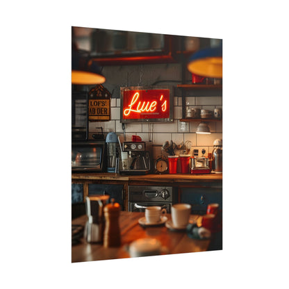 Cozy Retro Kitchen Artwork: Lukes Diner Sign Digital Art - Poster