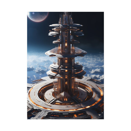 Aetherial Space Station: Industrial Haven with Habitation Windows - Poster