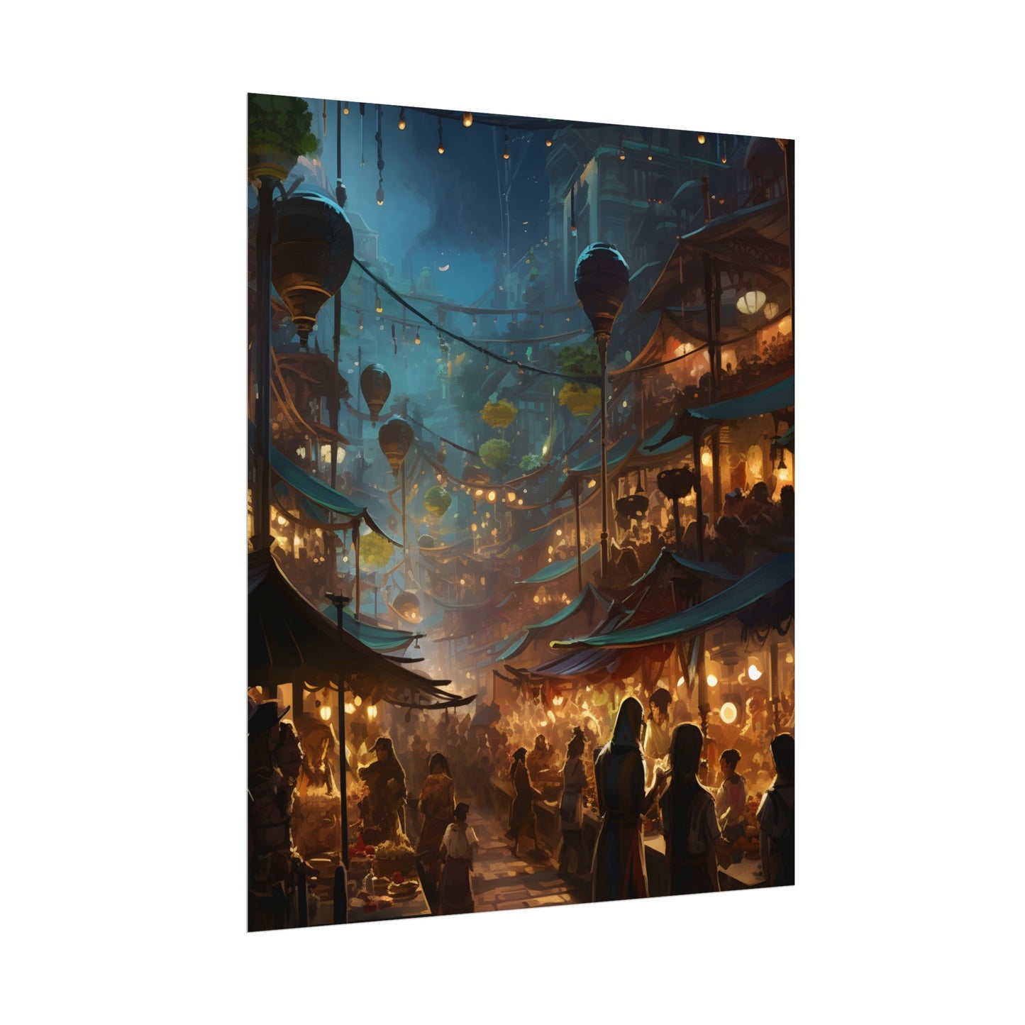 Enchanting Night Street Food Market: Colorful Artwork - Poster