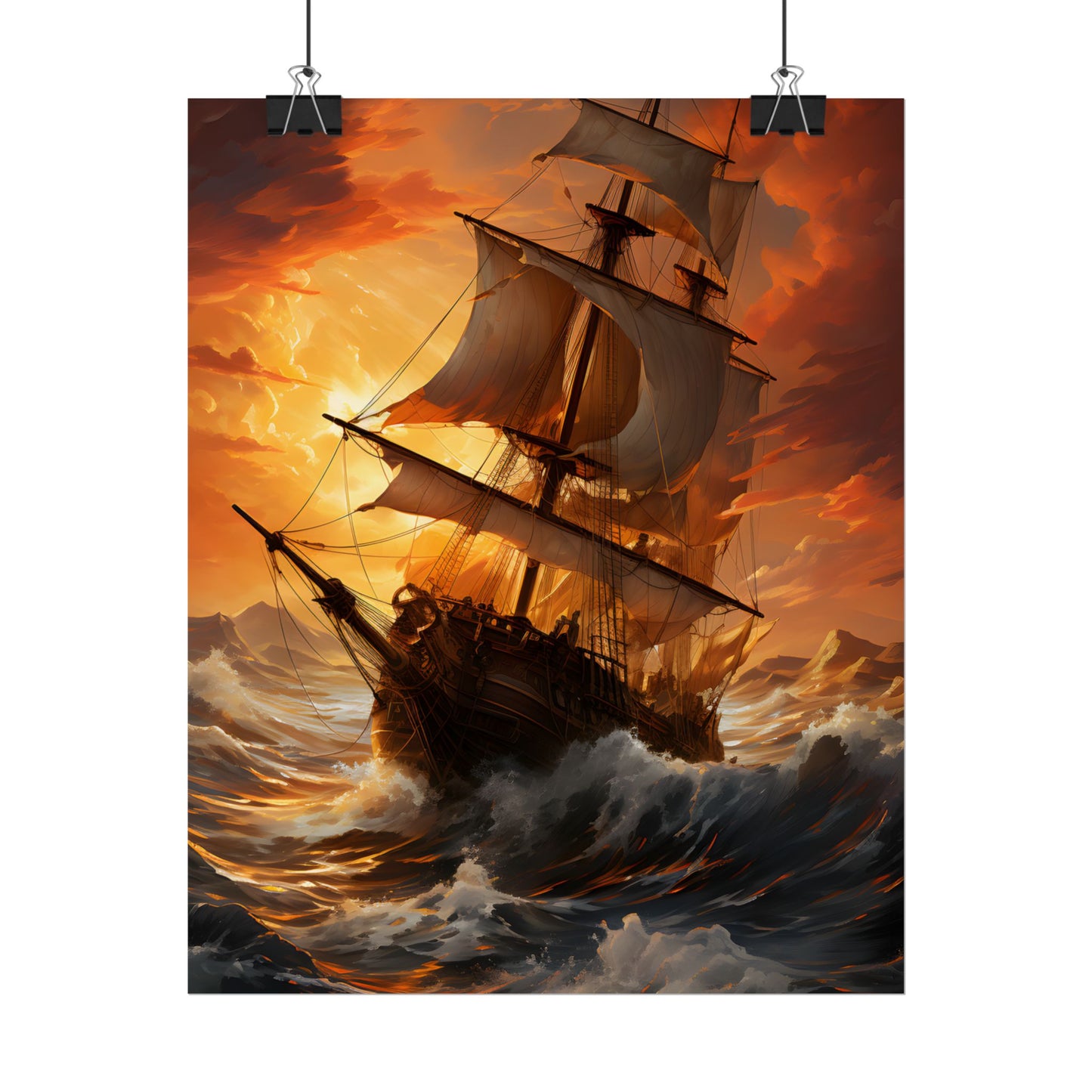 Breathtaking Ship in Realistic Oil Painting: Seafaring Artwork - Poster