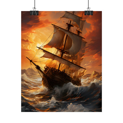 Breathtaking Ship in Realistic Oil Painting: Seafaring Artwork - Poster